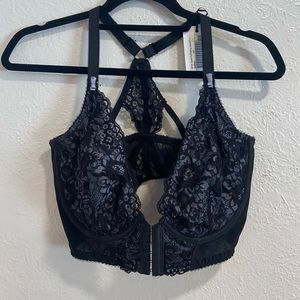 Lovely UK 34F (US 34G) black lace longline racerback front clip bra